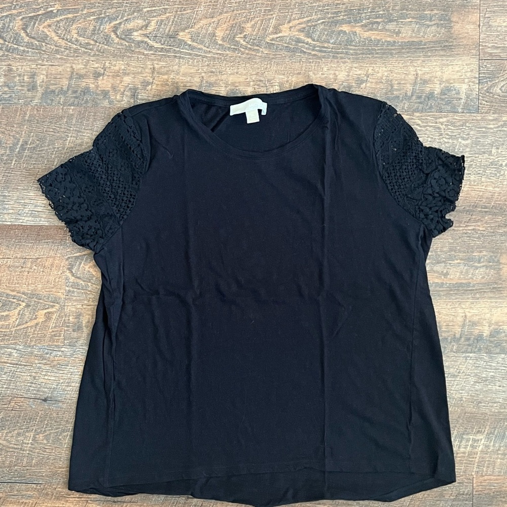 Michael Kors Black Crochet Sleeve Women's Tee